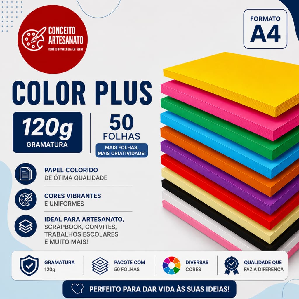 Papel Color Plus Varias Cores A4 120g - 50 Folhas