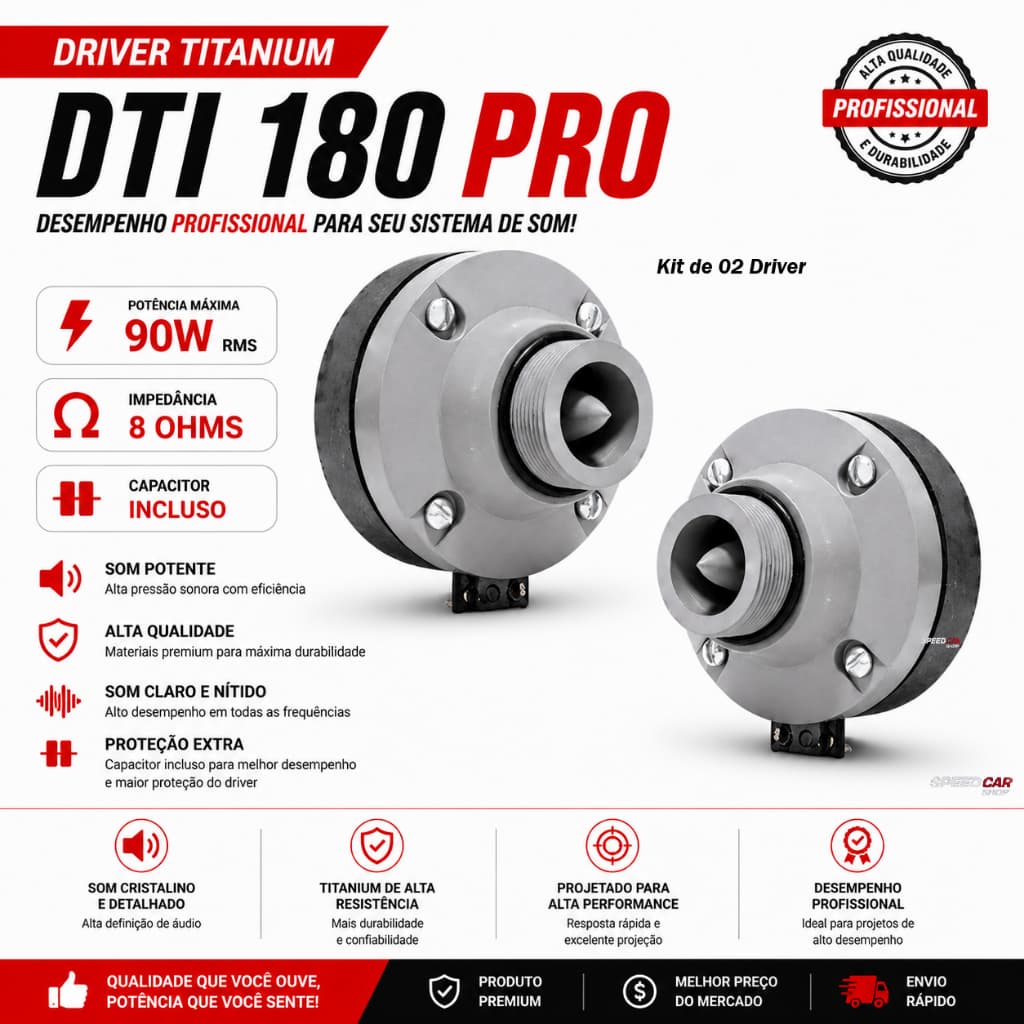 Kit 2 Driver Titânio Dti180 Musicall Pro 180w Para Corneta 180TI Caixa de Som e Som Automotivo