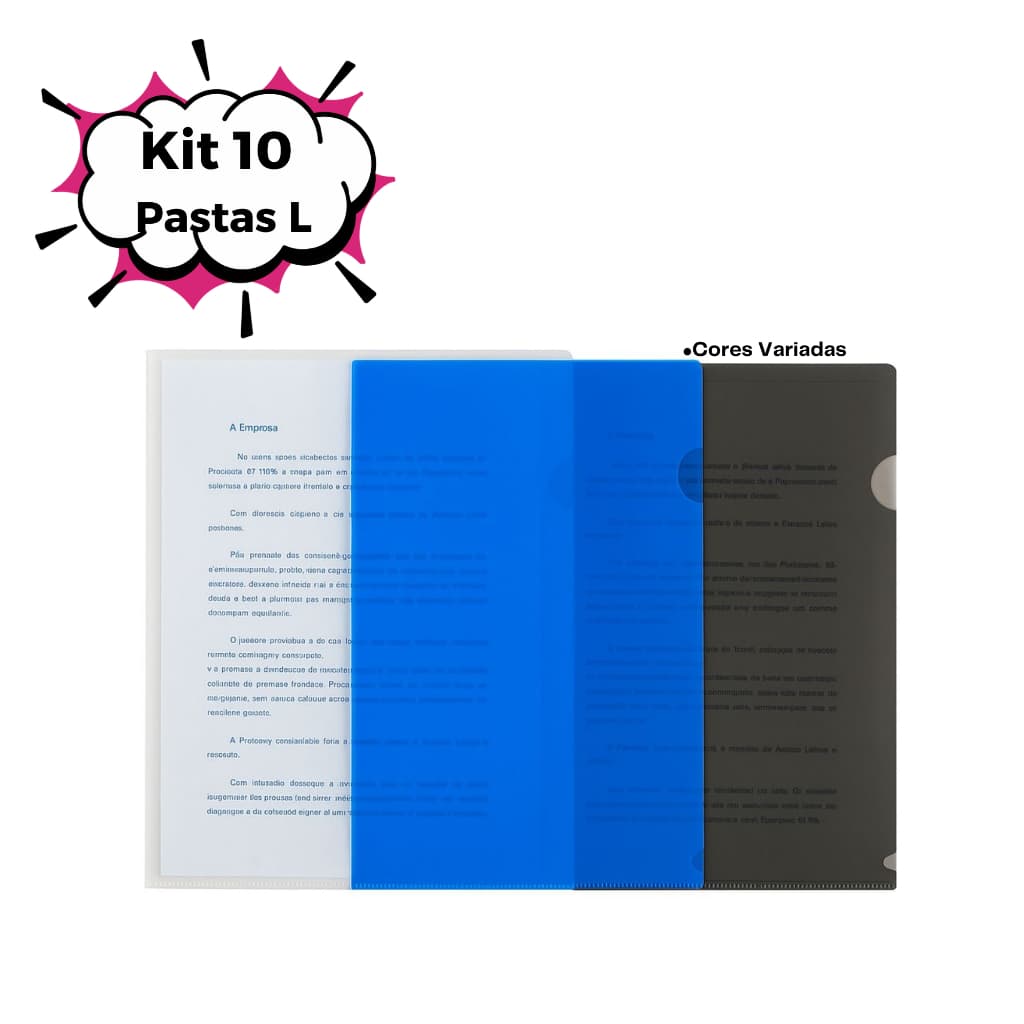 Kit Pasta em L Grande Pasta de Arquivos A4 Organizador de Documentos Pasta