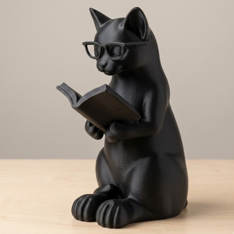 Gato Intelectual Decoração - Estatueta Gato Lendo Livro de Óculos - Enfeite Criativo para Estante e Mesa