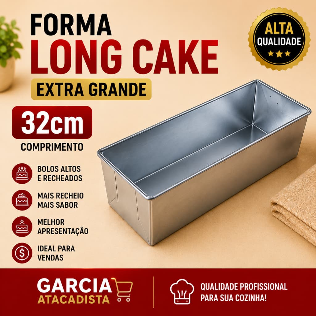 Forma Bolo de Fatia Long Cake Extra Grande 32x10cm Alumínio Profissional Alta