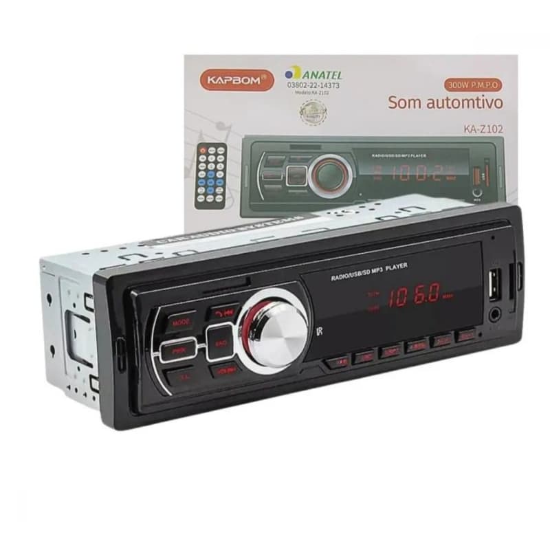 Som Automotivo Kapbom KA-Z102 Rádio Mp3 Player Bluetooth USB SD Auxiliar Com Controle Homologado Anatel
