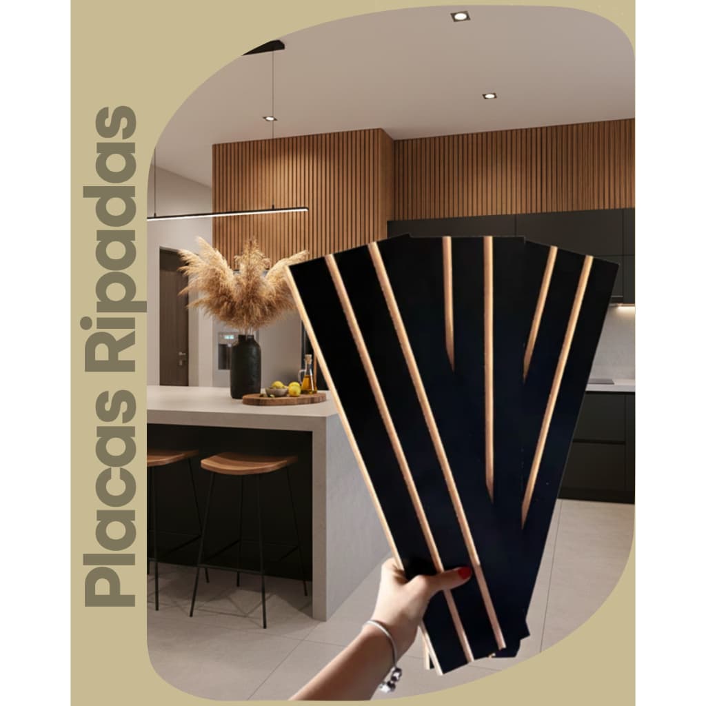 Kit 5 Áte 50 Placas Ripada Autocolante Madeira Premium MDF 45x10 Decorativo Quarto Sala Penteadeira