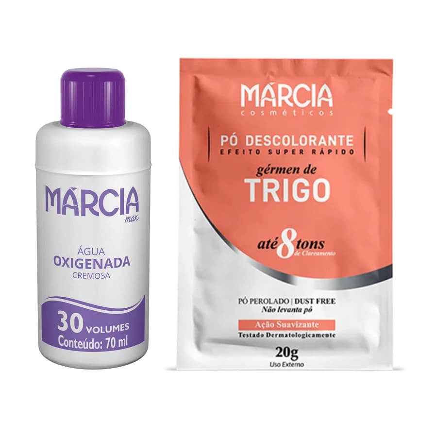 Kit Descolorante Márcia 30 Vol 70ml + Pó Gérmen De Trigo 20g Clareia 8 Tons Profissional Ação Suavizante
