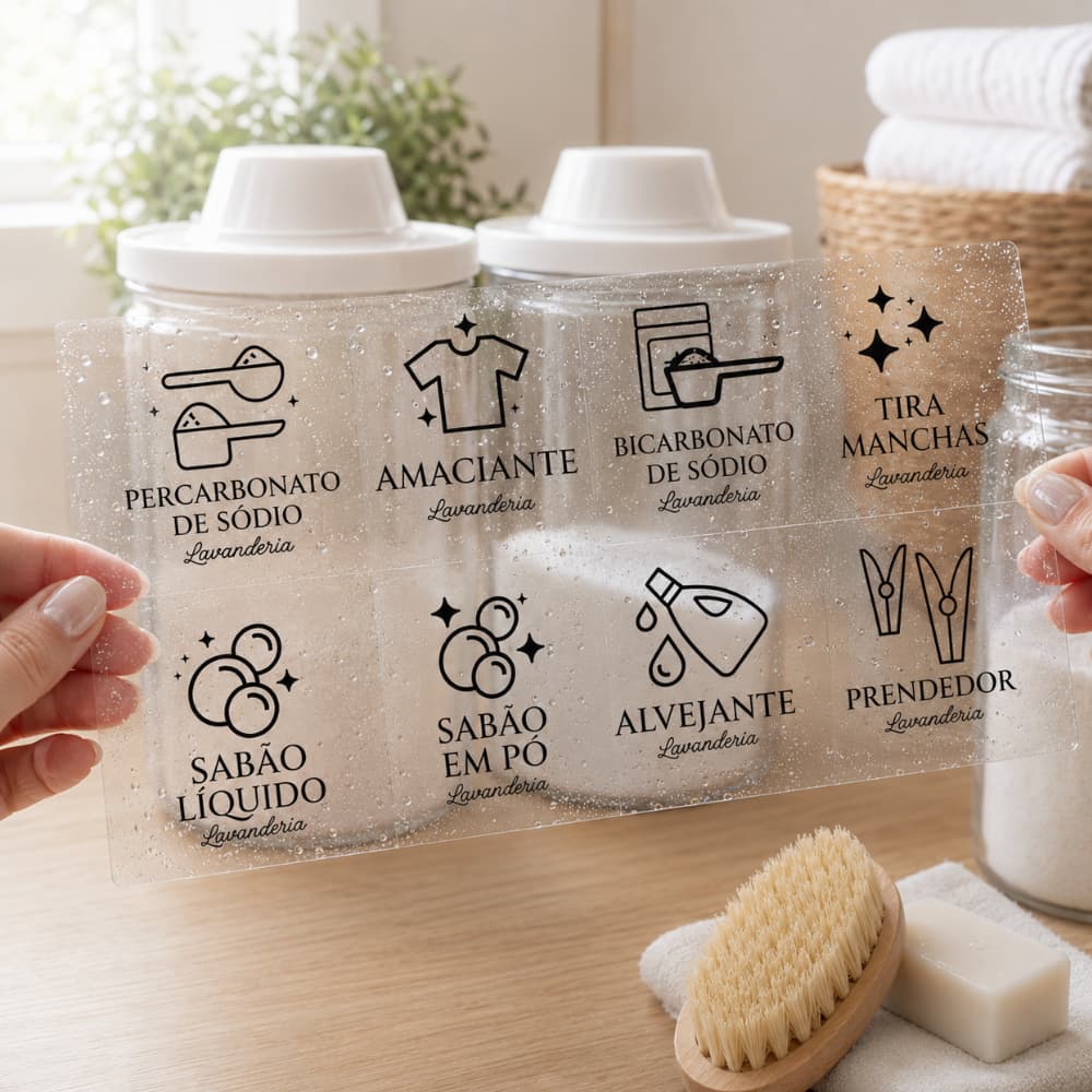 Adesivos Premium Para Lavanderia 7x7cm Transparente Impermeável