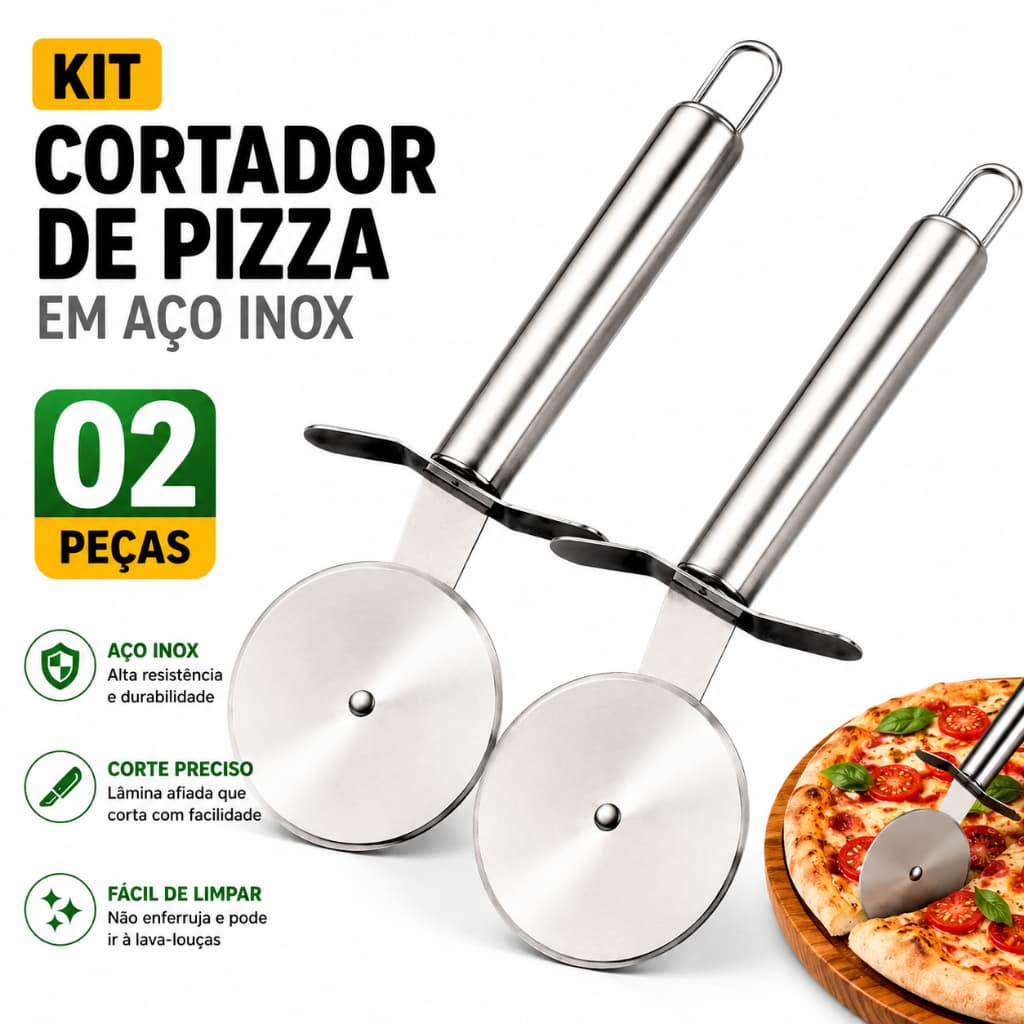 Kit de Cortador de Pizza  Massa Reforçado Profissional Em Aço Inox Premium Pizzaria, Restaurantes  e Cozinha