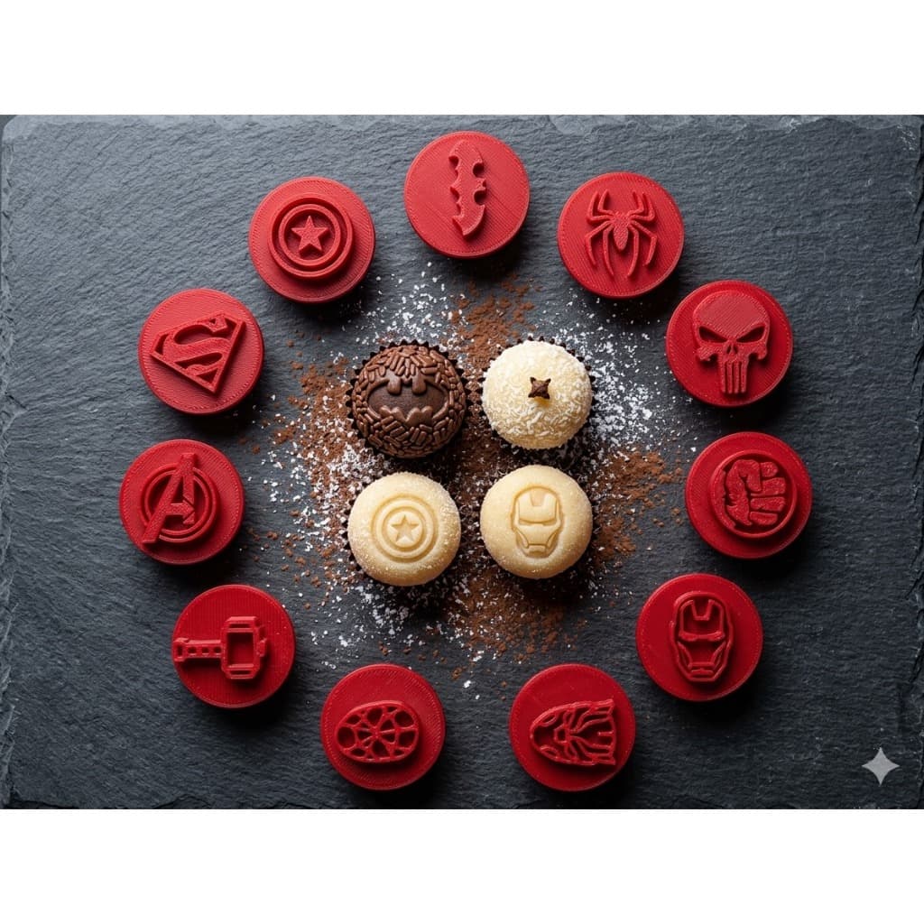 Kit de 10 carimbo para Docinhos Vingadores | Molde Decorativo para Beijinho, Brigadeiro