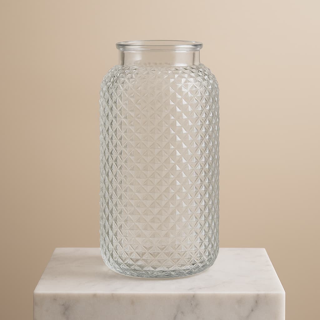 Kit 5 Vaso de Vidro 21cm Transparente Texturizado Relevo Diamante Sala Flores