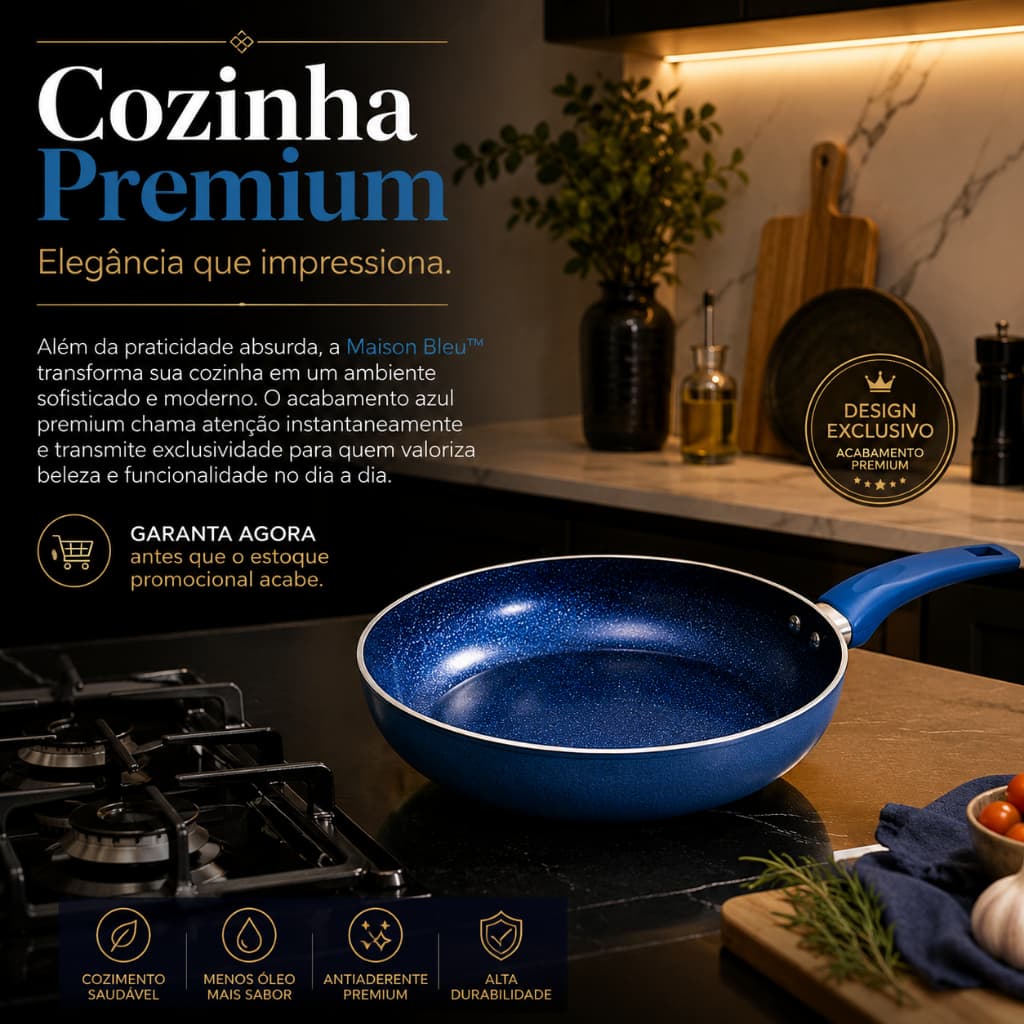 Frigideira Cerâmica Azul 26cm Antiaderente Premium Cozinha Saudável Maison Bleu™