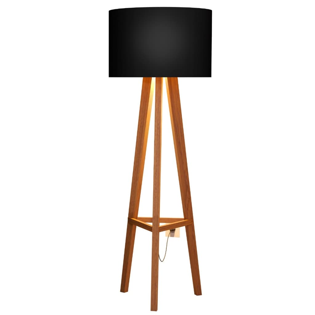 Abajur Luminária De Chão Tripé Madeira Moderno Sala Quarto Decoração Luxo Cúpula Tecido Design