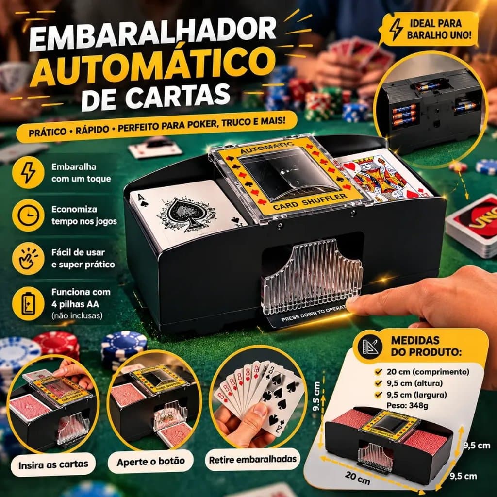 Embaralhador de cartas automático  2 decks para baralho poker tranca uno