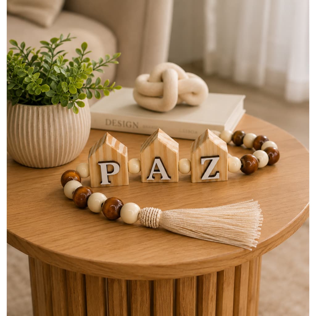 Colar de mesa Decorativo cor Natural Adorno Madeira Escrita Barroco Sala Escritório Boho
