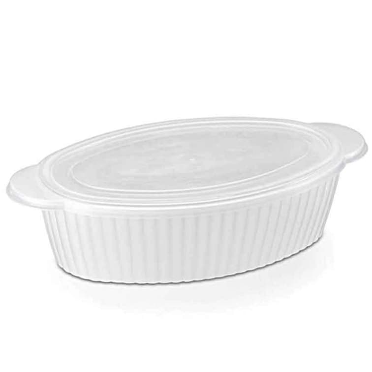 Travessa Oval Canelada 1,25 Litros Branca Servir Saladas Massas Sobremesas Cozinha Nitron