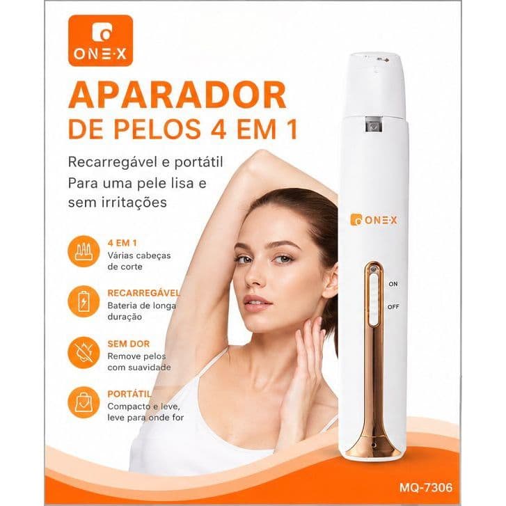 Aparador de Pelos Feminino 4 em 1 Recarregável USB | Removedor de Pelos Facial, Sobrancelha, Nariz e Corpo Portátil