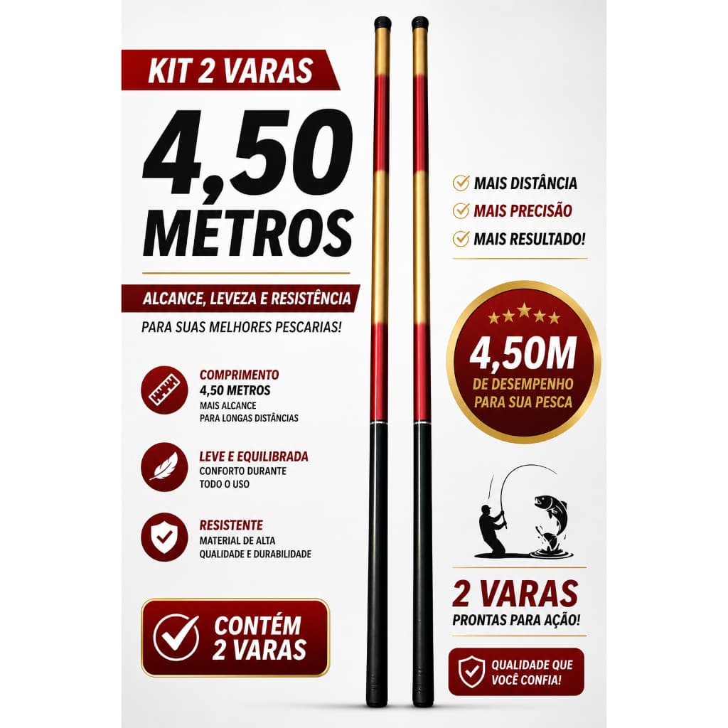 2 Varas Telescópicas Lisa 4,50 Metros 40% Carbono