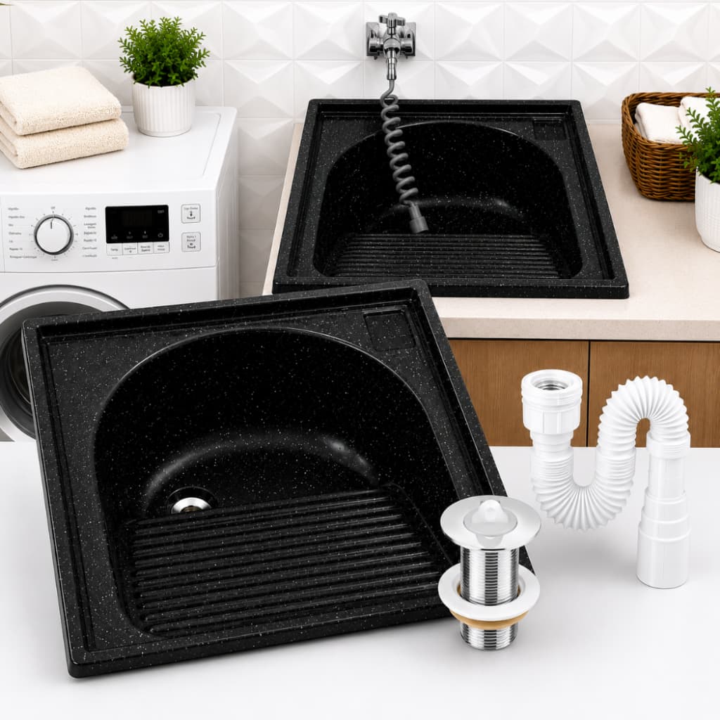 KIT TANQUE 60X60 CM GRANITO SINTÉTICO A.J RORATO + VÁLVULA E SIFÃO