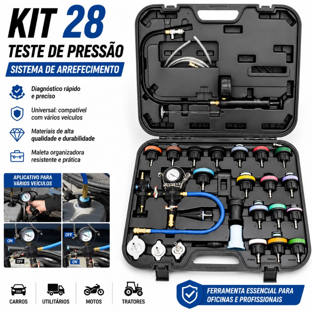Kit 28/18 Peças Teste de Arrefecimento para Radiador Universal Vazamento e Pressão– Pronta Entrega