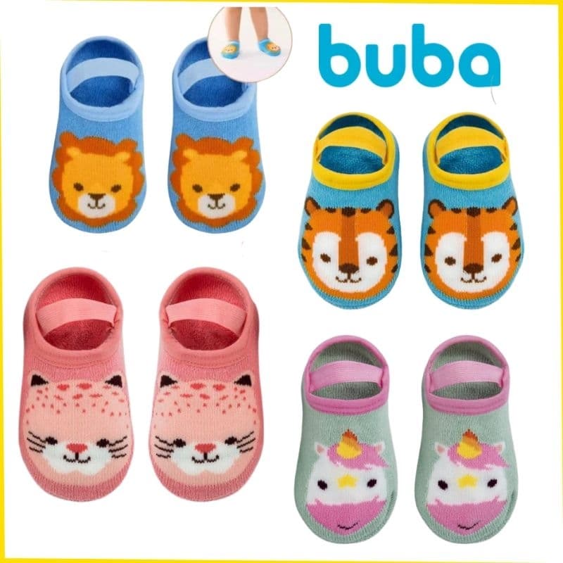 Meia Sapatilha antiderrapante com elástico Buba para bebê | infantil