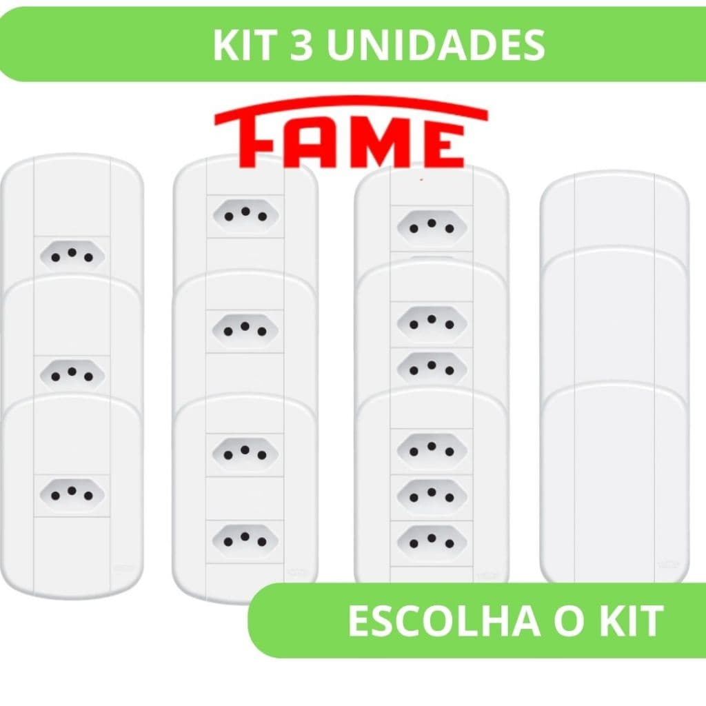 Kit 3 Tomadas 20 A ou Placa Cega Blanc Mais FAME