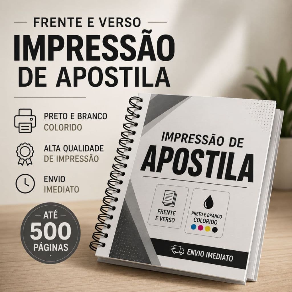 Impressao Encadernação Apostilas Arquivos Papel A4 ate 500 paginas Preto e Branco ou Colorido PDF