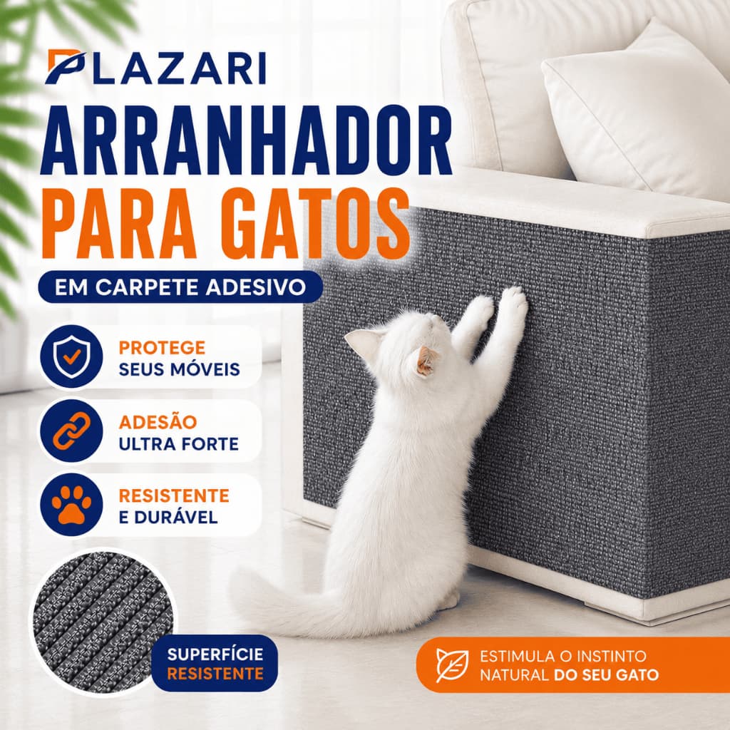 Arranhador Tapete Carpete Adesivado para Gato Protetor Canto Sofá Cama Premium