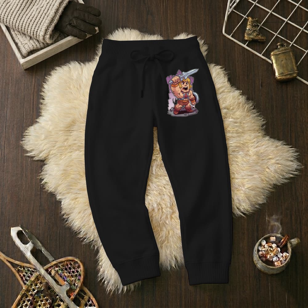 Calças Infantil Jogger Moletom Estampada He-Man Espada Punho Flanelado Wide Leg Tamanho 6 16