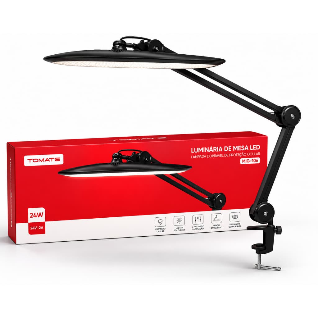 Luminária De Mesa Led Articulada 24w Bivolt Tomate MLG-166 Preto