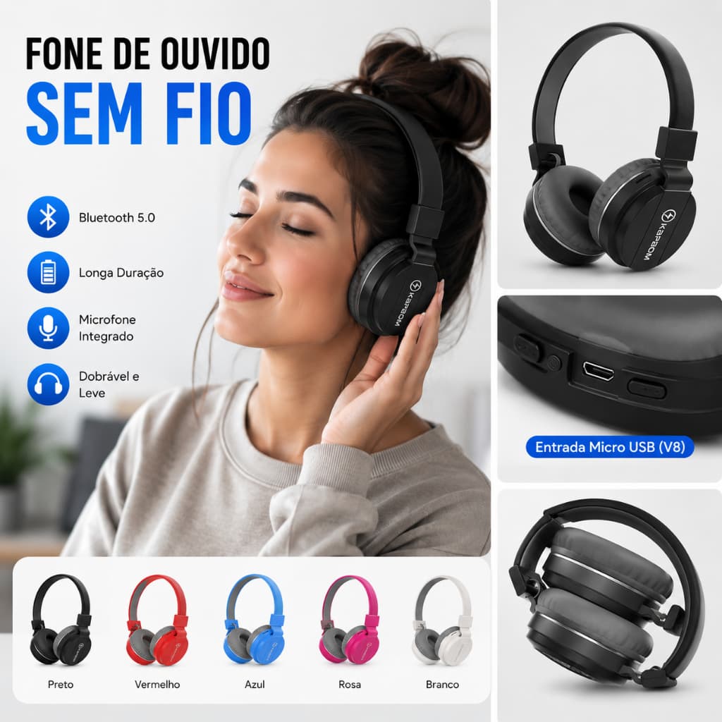 Fone De Ouvido Bluetooth P9 Sem Fio Over-ear Microfone Estéreo Redução Ruído Dobrável Gaming Macaron