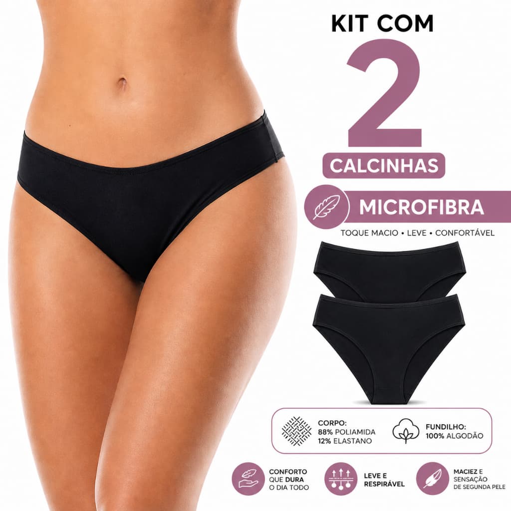 Kit 2 Calcinhas Biquíni Feminina Microfibra Leve e Confortável