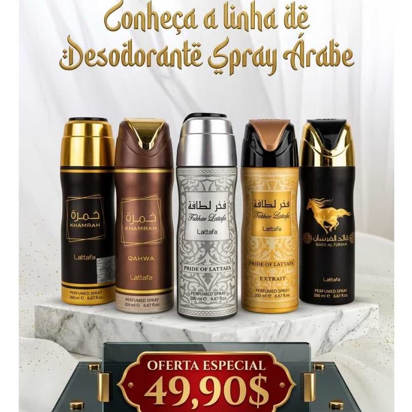 Perfume em Spray Árabe Desodorante Corporal 200ml Asad Fakkar Yara Mayar Khamrah