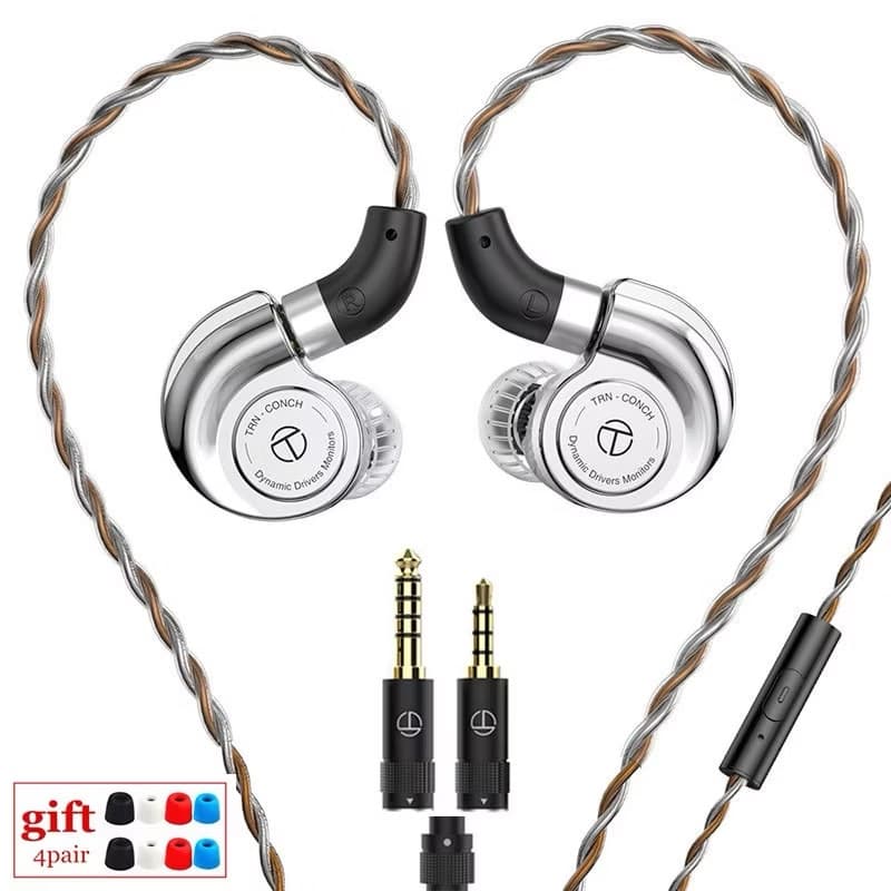 TRN Conch Original Com Microfone Fone In Ear HiFi DLC 10mm Cabo Modular 2.5 3.5 4.4mm Premium