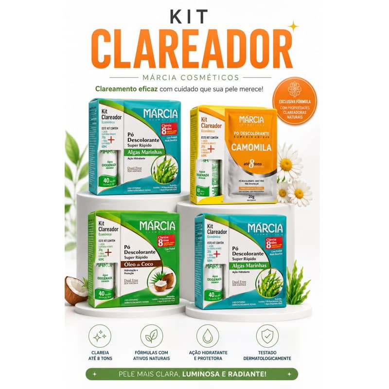 Kit clareador Márcia Pó Descolorante 20g + Oxigenada 40 Volumes 70ml