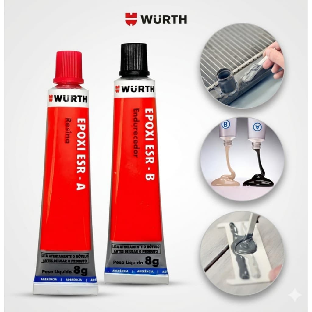 Cola Epóxi Adesivo 16g ESR Cor Incolor para Ferro Plástico Metal Wurth