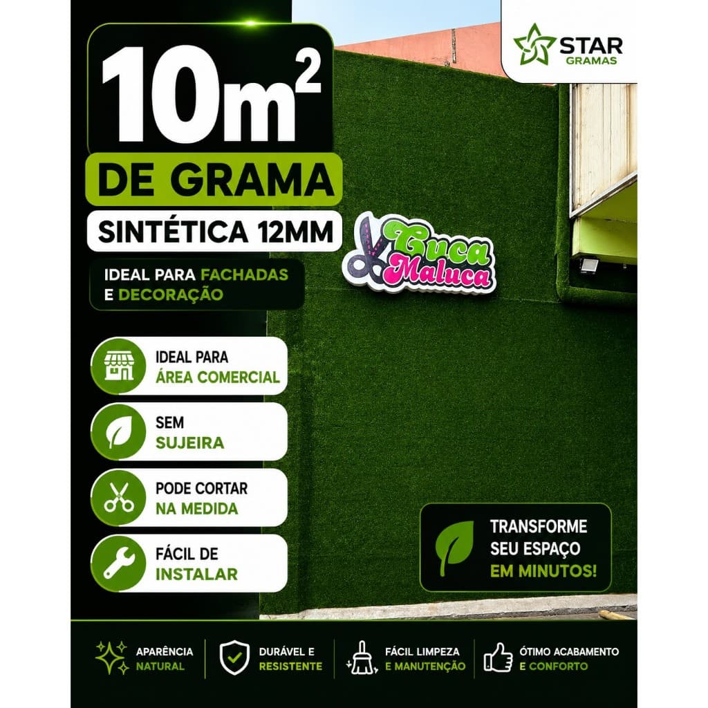 Grama Sintética 10m² para Jardim, Varanda, Pet Fácil, Kids, Paredes Instalação Alta Durabilidade