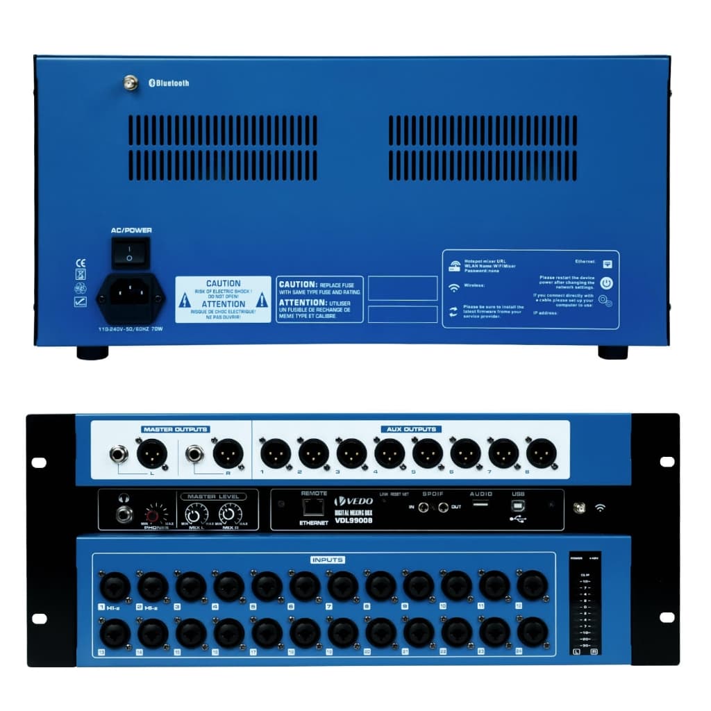 VEDO 24 Canais Mesa De Som Digital Rack WiFi 16 Interface De áudio Gravação Multipista 16Canais Com MP3/WAV/FLAC/APE 2FX
