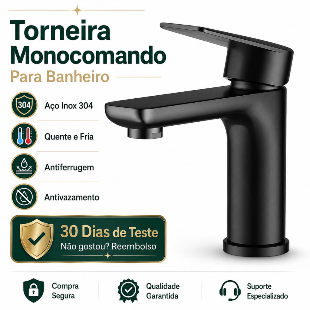 Torneira Banheiro Preta Monocomando Inox 304 Água Quente Fria Antiferrugem Para Cuba Lavabo