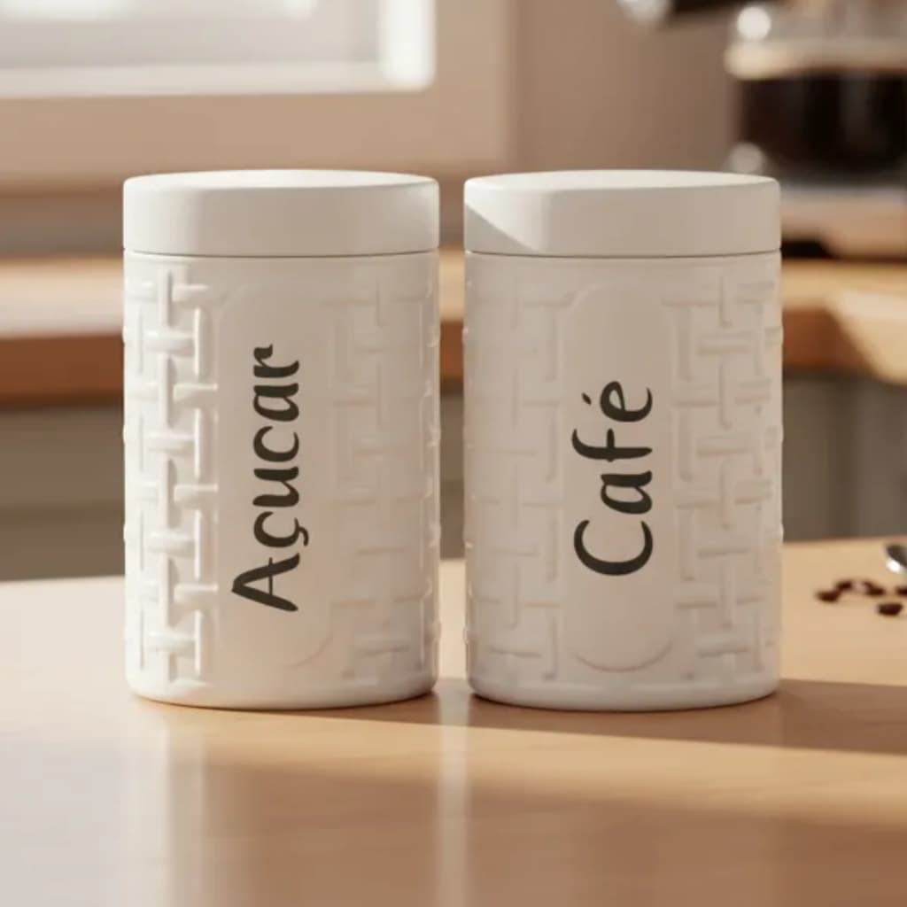 Kit 2 Potes Plástico Porta Café Açúcar Mantimentos 1,5Lt Cantinho do Café