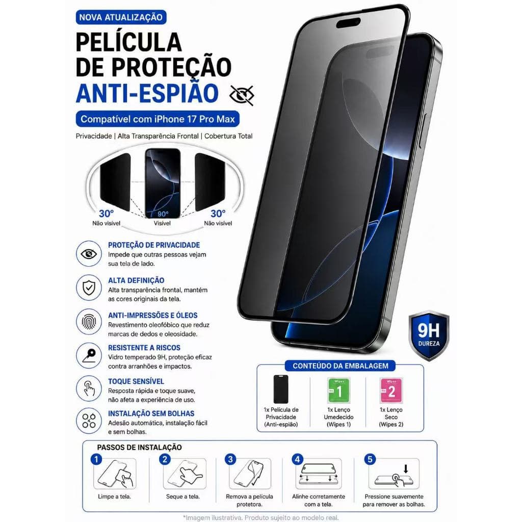 kit 5pcs kit 3pcs pelicula de vidro 3D privacidade  iphone 17 16 15 14 13 12 11 XR
