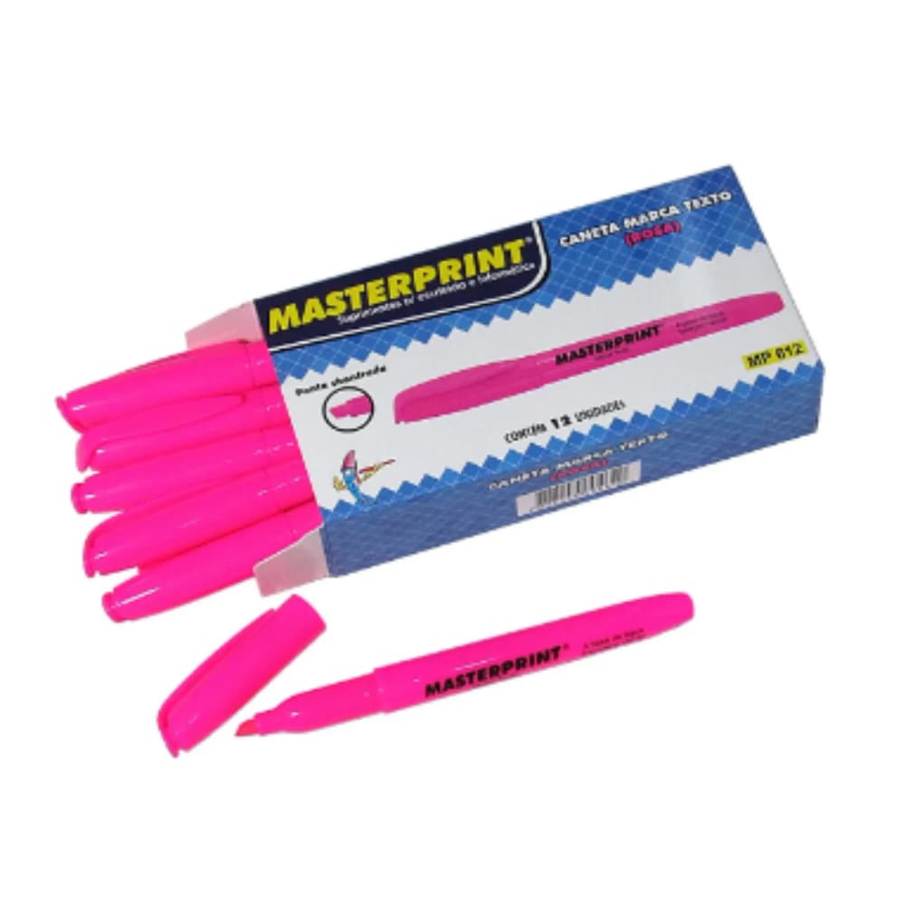 Caneta Marca Texto Rosa Caixa com 12 Unidades - MP612 Masterprint