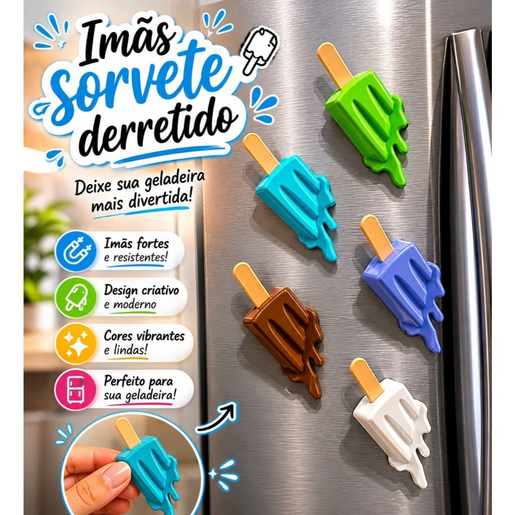 Imã De Geladeira Picolés Sorvete derretido Divertido fofura Enfeite Decoração Criativo Desenho