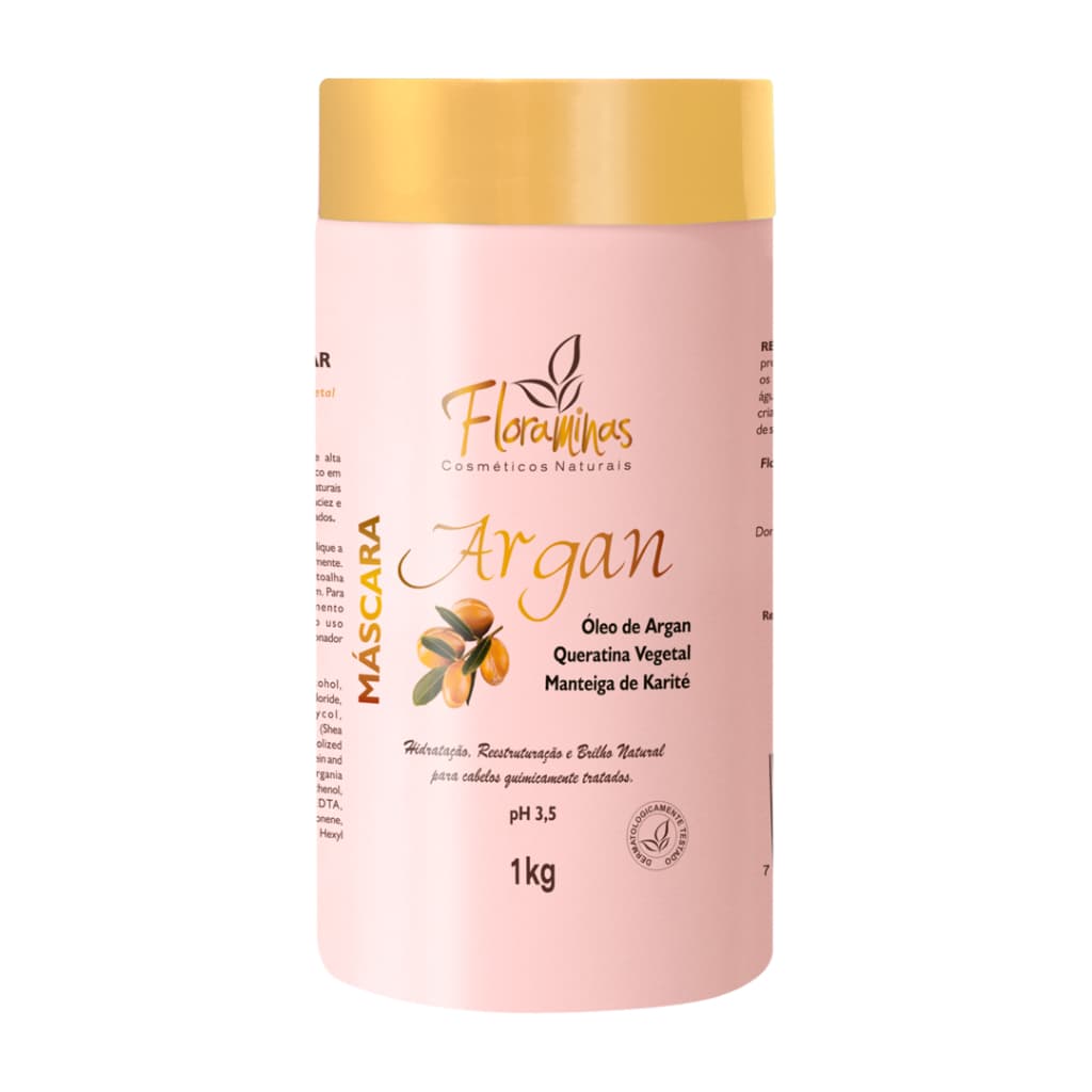 Máscara Argan Queratina Vegetal Hidratação e Reestruturação Cabelos Ressecados 1KG Floraminas