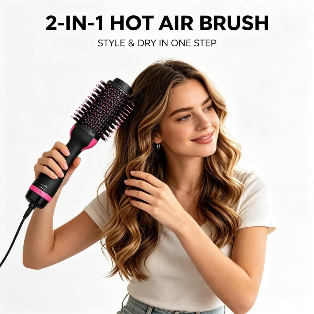 Esta escova de cabelo 4 em 1 combina as funções de secagem, modelagem e volume, além de prevenir o frizz.