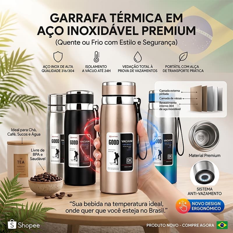 Garrafa térmica portátil de aço inoxidável com grande capacidade de 800 ml