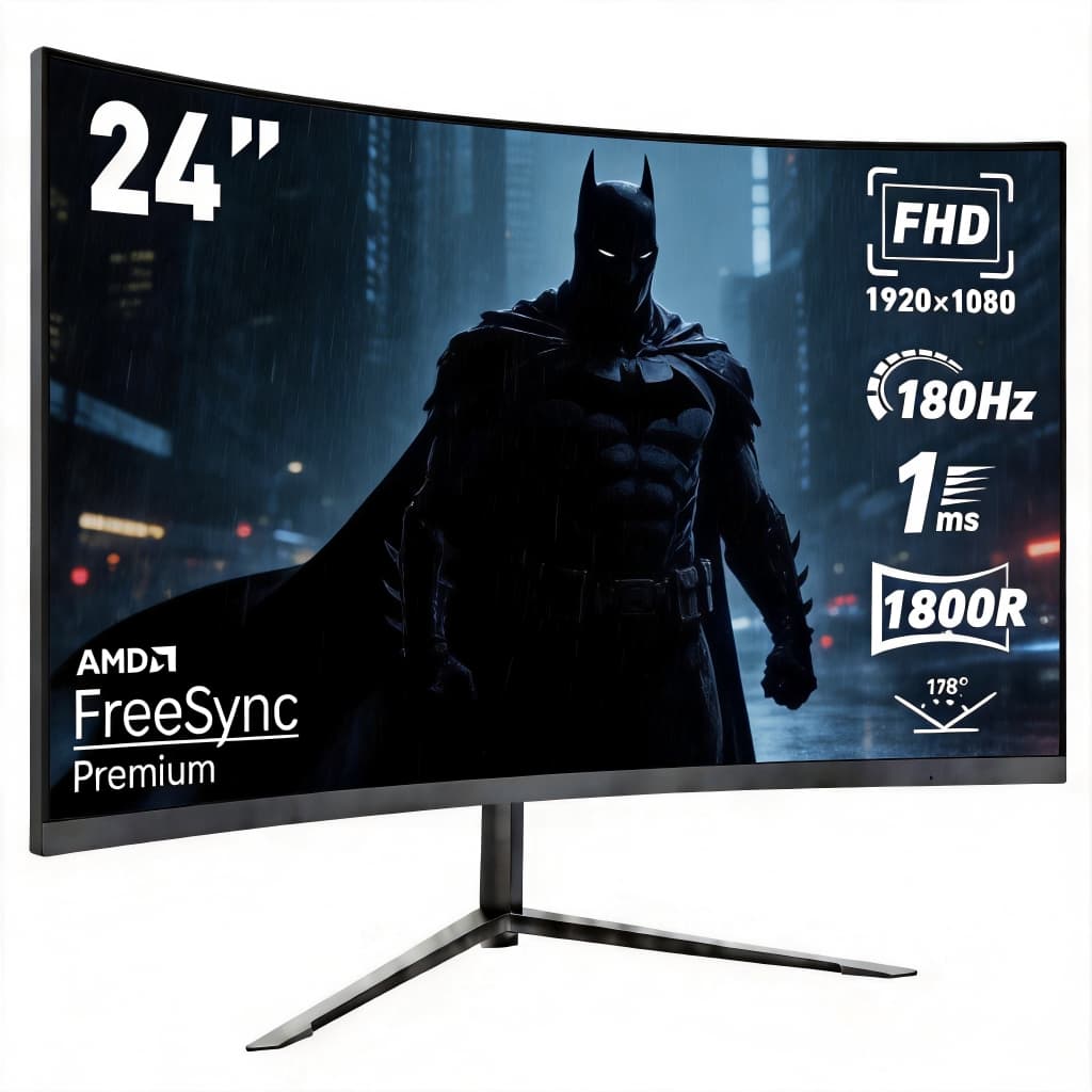 Monitor Gamer Curvo 24” IPS Full HD 180Hz – 1ms, FreeSync, Tela Ultrafina, HDMI/DisplayPort, VESA