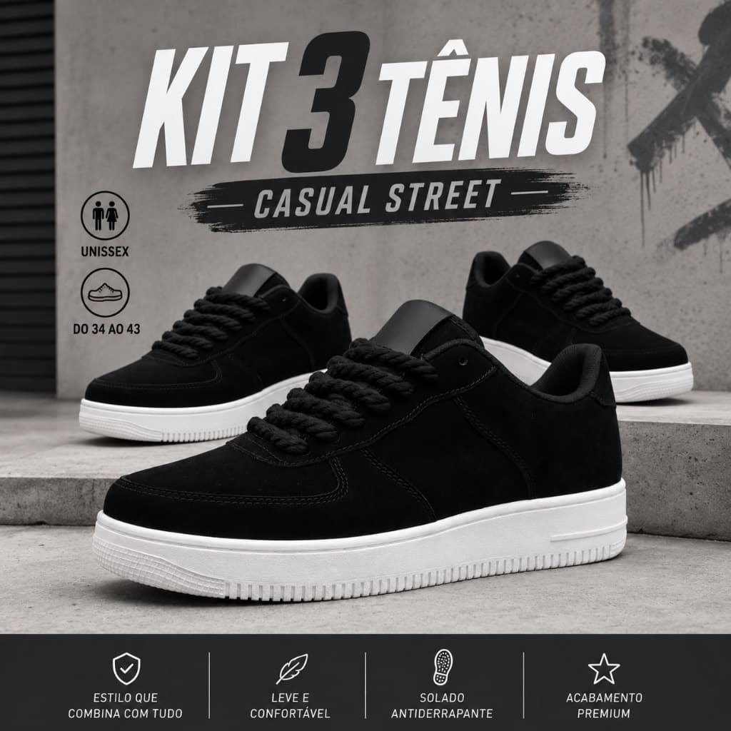 Oferta 3 Tênis Streetwear Unissex Em Camurça Confortável Caminhada Corrida Treino Academia Promoção