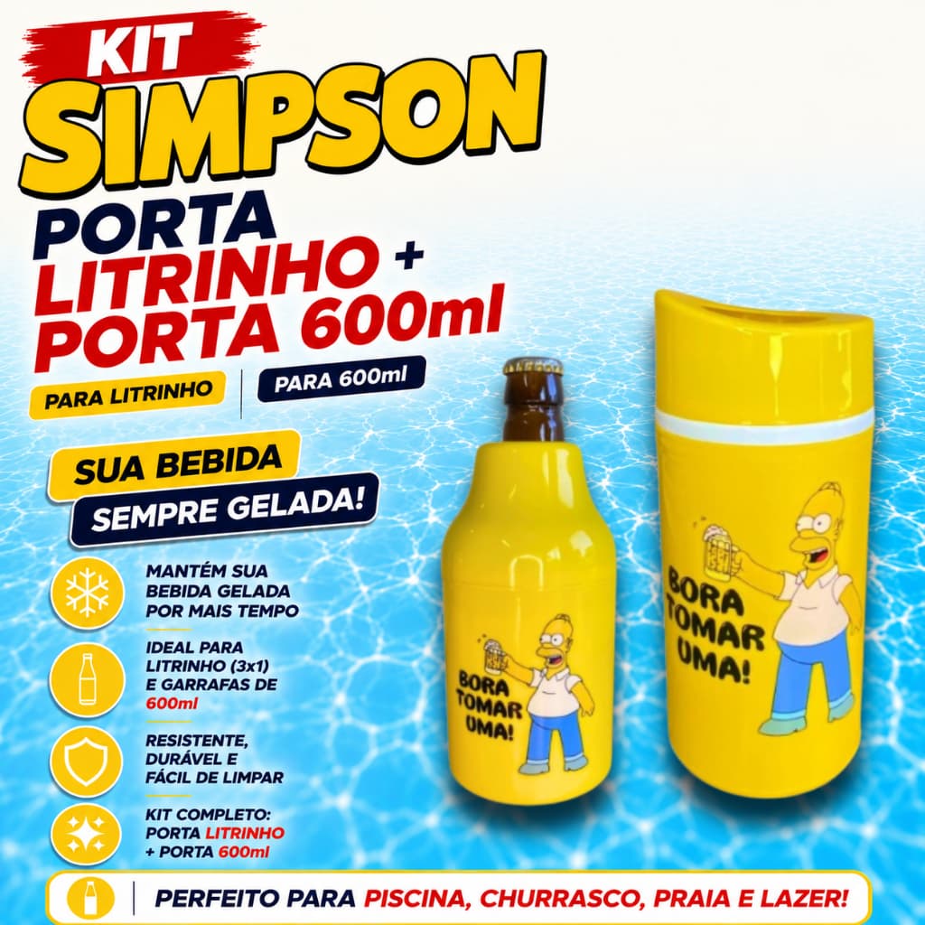 Kit simpsons Suporte Cerveja Porta Long Neck Térmico Garrafa 300ml Lata 350ml e 600ml