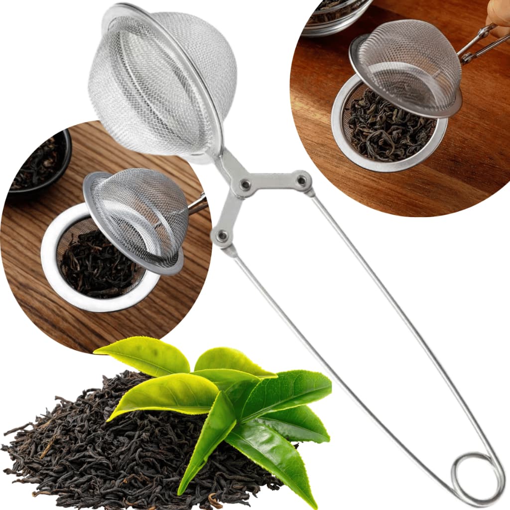 Infusor Tipo Pinça em Aço Inox para Chá com Cabo Auxiliar Filtro Reutilizável Ideal Ervas Cozinha