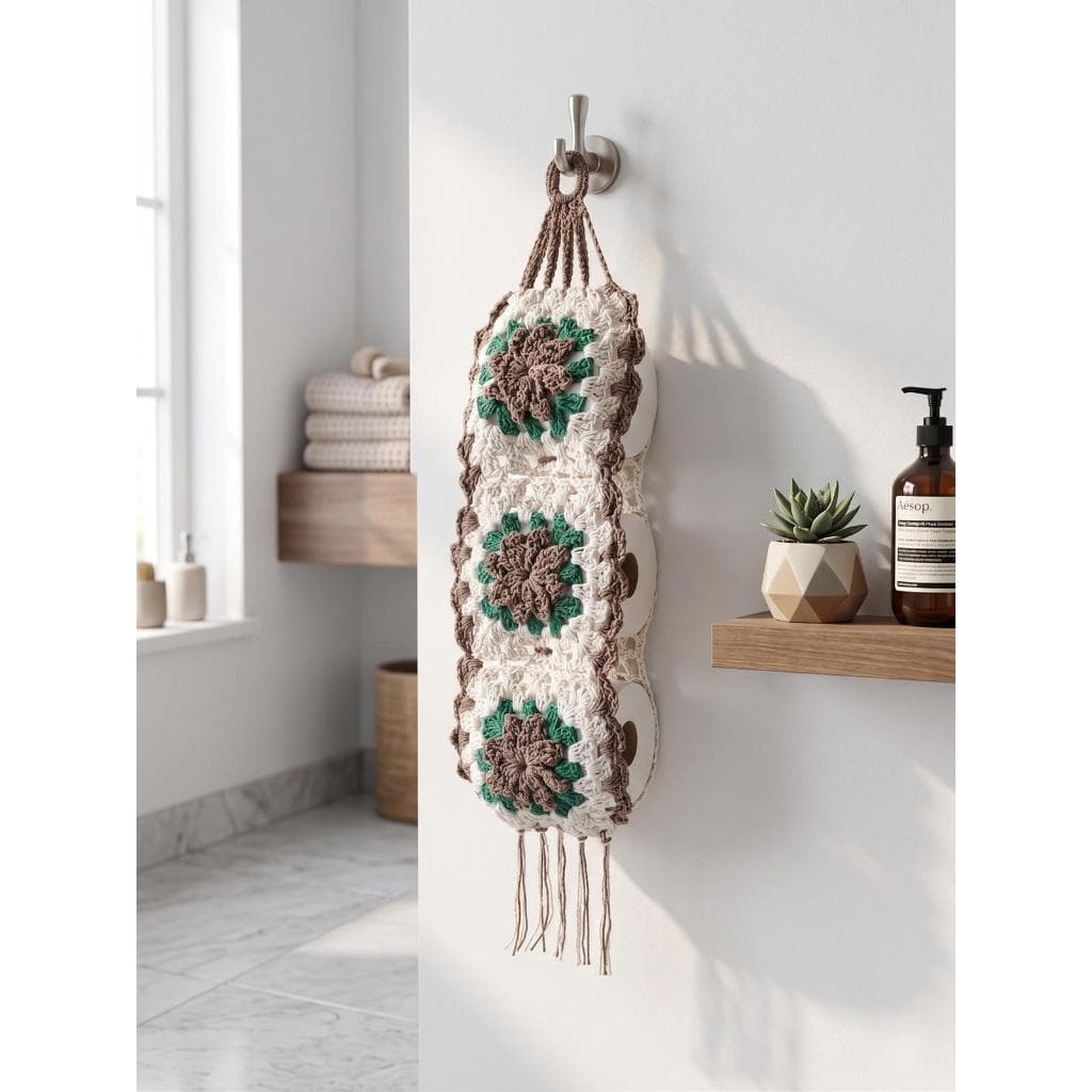 Porta-Papel Higiênico De Crochê Flor Artesanal Bordado Com 3 Lugares