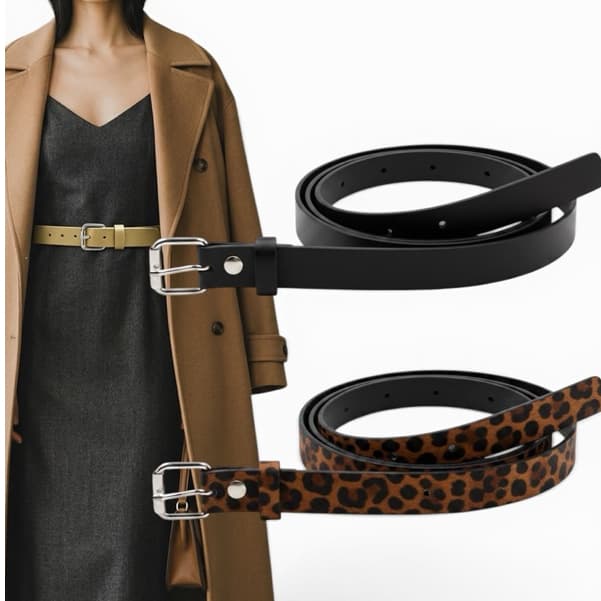 Kit2 Cinto Feminino Elegante Fivela Rolete Prata Couro Sintético Da Moda Ajustável - Júlia