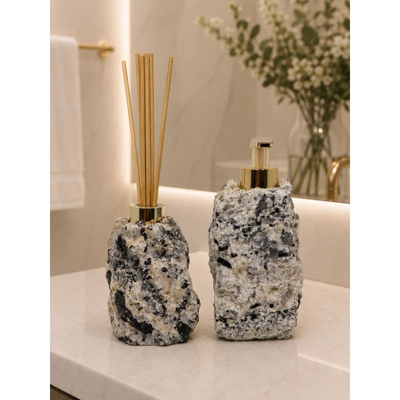 Kit Saboneteira e Difusor de Pedra Natural Quartzo Turmalinado